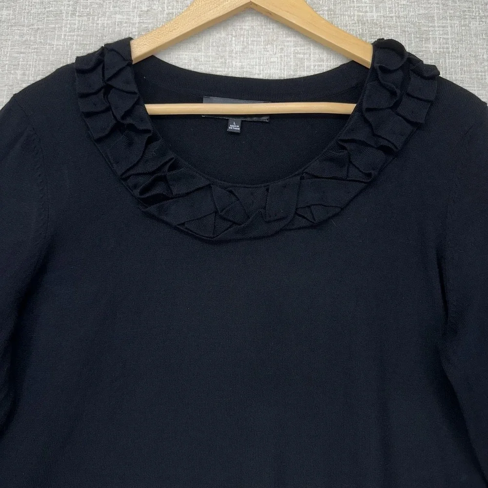 Jones Wear Sweater Womens Large Black Ruffle Neck Knit Pullover Long Sleeve - Picture 2 of 11